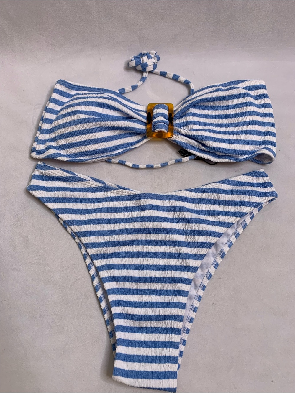 Zaful two piece bikini set swimsuit size Large L blue white stripe bathing suit
